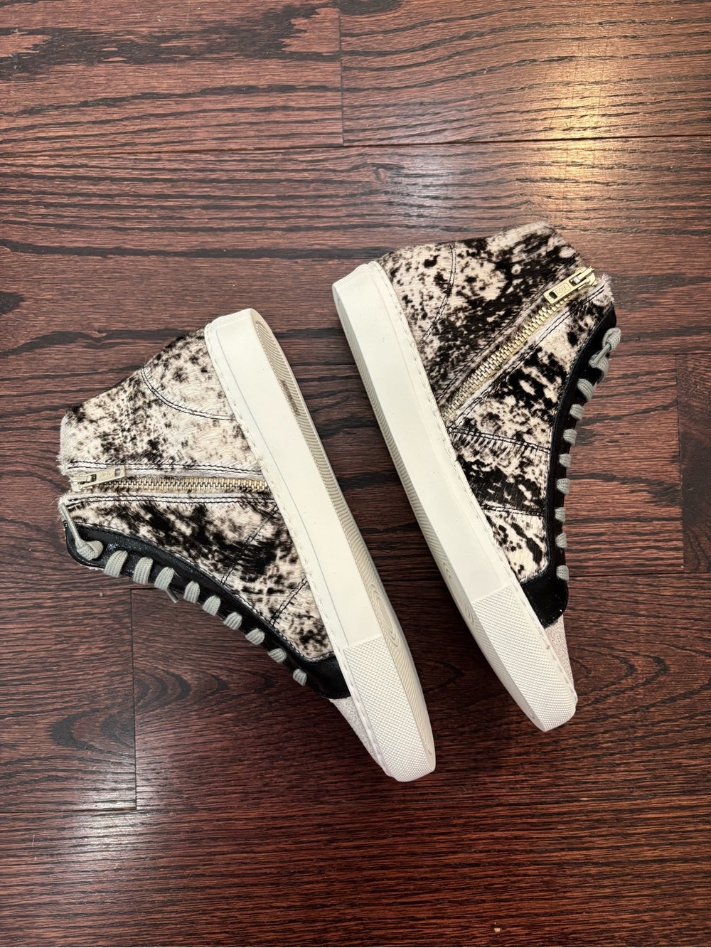 P448 High Top Sneakers Cow Softy Print Calf Fur Leather Size 36 NIB - Picture 4 of 11